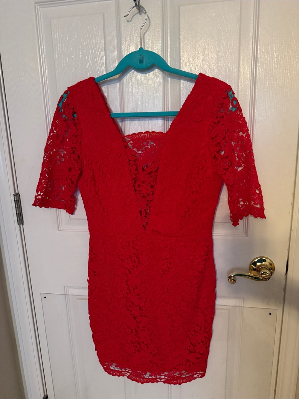 Soieblu Red Lace V-Neck Mini Dress